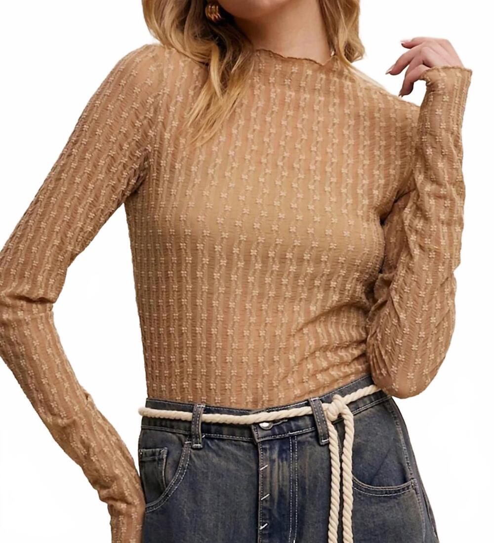 NEW LISTICLE lace long-sleeve western layering top in tan